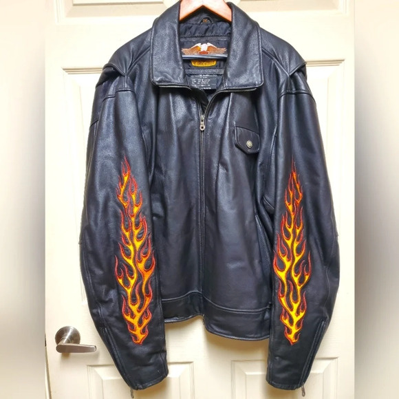 Harley Davidson Vintage Flame Ride Free Leather Jacket Size2XL RARE SIZE - Picture 7 of 17